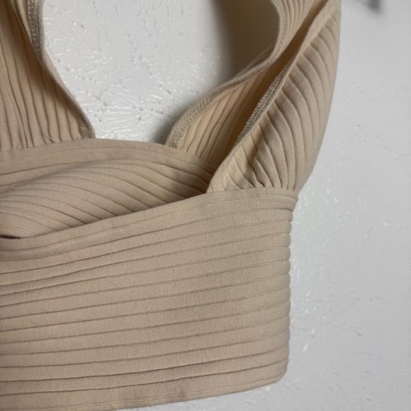 Callahan Knitwear Sandy Ribbed Halter Deep Plunge Crop Top - Picture 3 of 6